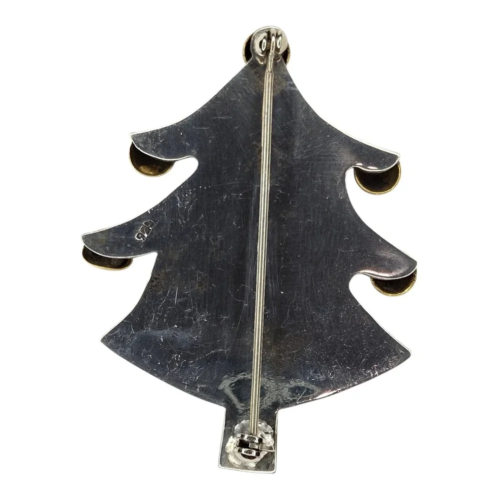 VIntage Christmas Tree Brooch 925 Sterling Silver Gold Tone Pin